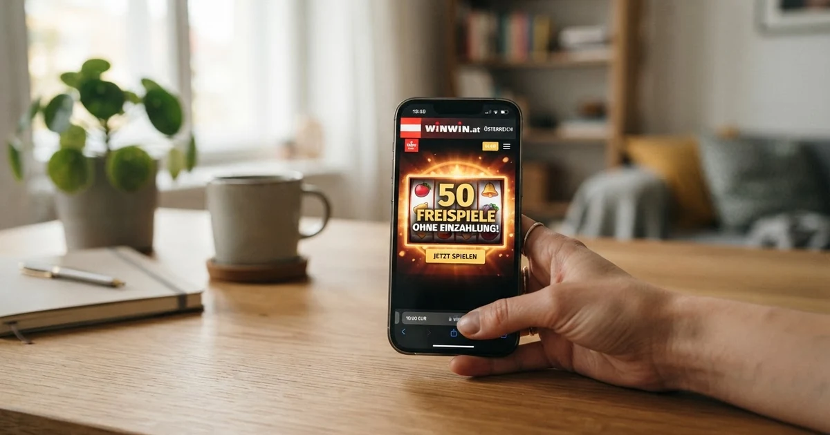 Ein Smartphone mit geöffneter Casino-App zeigt ein Freispiel-Angebot auf dem Bildschirm