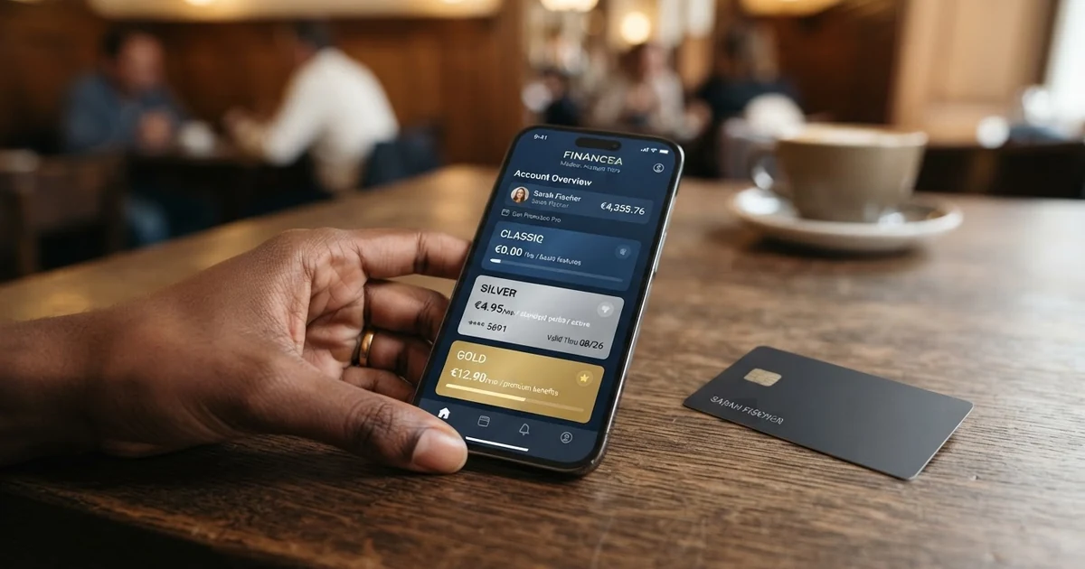 Das ecoPayz/Payz E-Wallet-Logo und die Benutzeroberfläche auf einem Smartphone-Bildschirm mit Kontostufen-Übersicht
