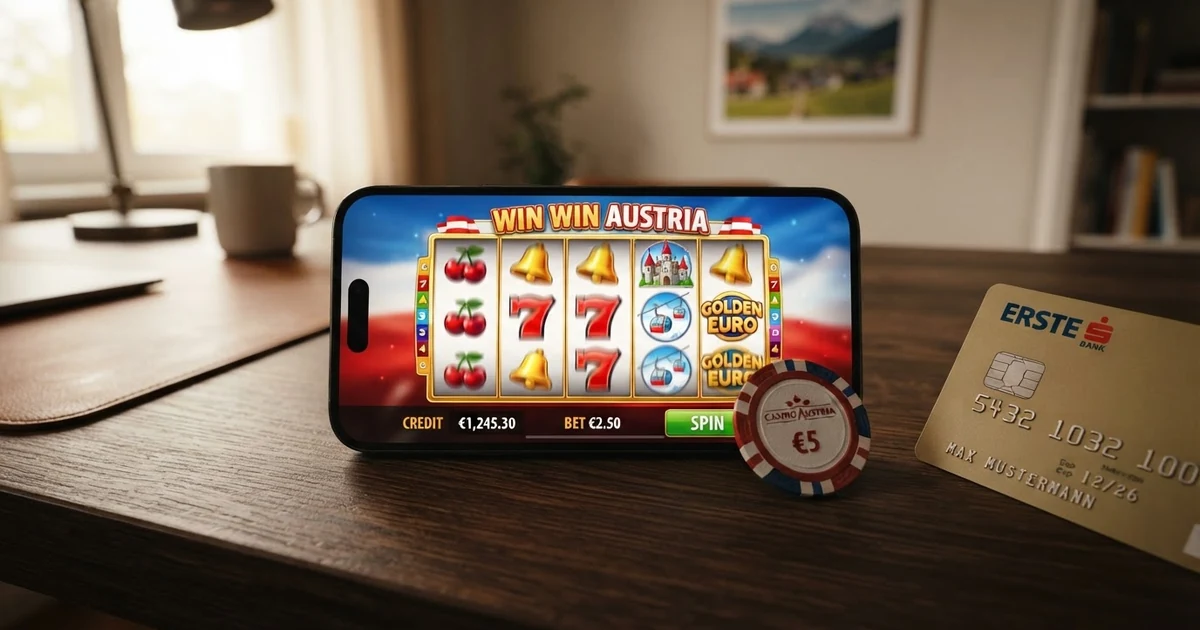 Nahaufnahme einer goldenen Kreditkarte auf einem Smartphone-Bildschirm mit Casino-Oberfläche im Hintergrund
