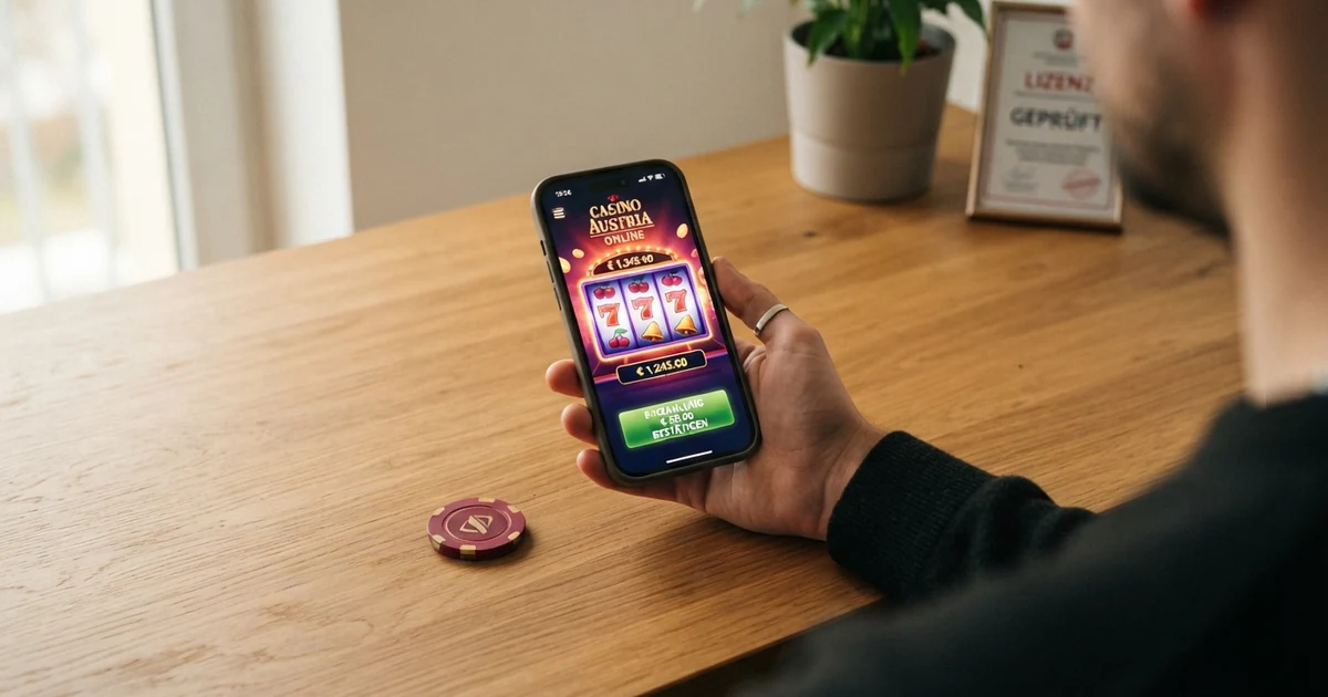 Zehn Casino-Logos in einer horizontalen Reihe, das mittlere — win2day — durch einen grünen Haken mit dem Wortlaut „AT-Lizenz“ hervorgehoben, die übrigen neun mit einem grauen Informationssymbol markiert