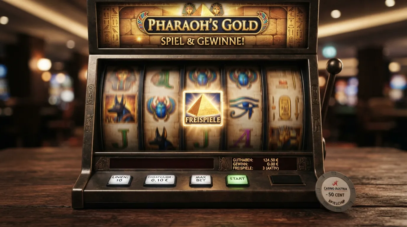 Die fünf Walzen des Spielautomaten Book of Ra mit den ikonischen ägyptischen Symbolen, darunter das Buch-Symbol als Scatter und ein Archäologe als Freispiel-Trigger