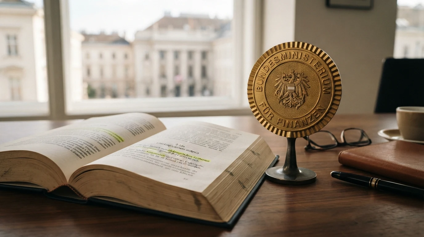 Das Gebäude des Bundesministeriums für Finanzen in Wien sowie ein aufgeschlagenes Gesetzbuch mit dem sichtbaren Paragraphen § 12a GSpG