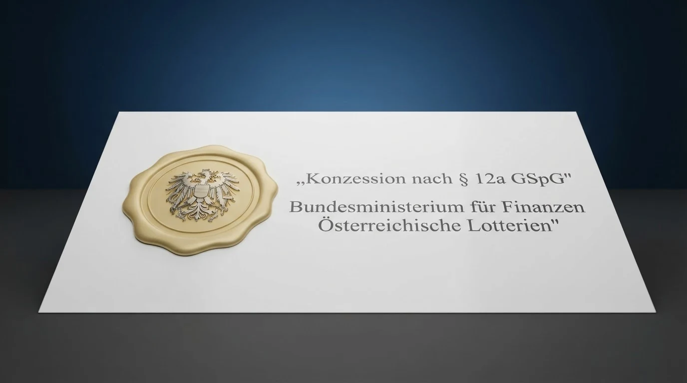 Offizielles Dokument mit dem Siegel der österreichischen Glücksspielregulierung, einer Konzessionsurkunde und dem Bundesadler