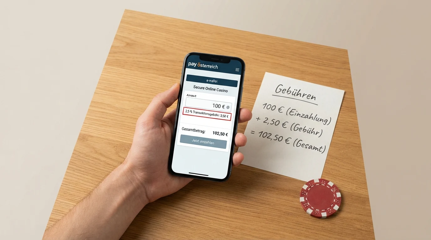 Eine Nahaufnahme des Neteller-Einzahlungsformulars mit Betragseingabe, Gebührenanzeige und dem Hinweis auf die 2,5-%-Transaktionsgebühr