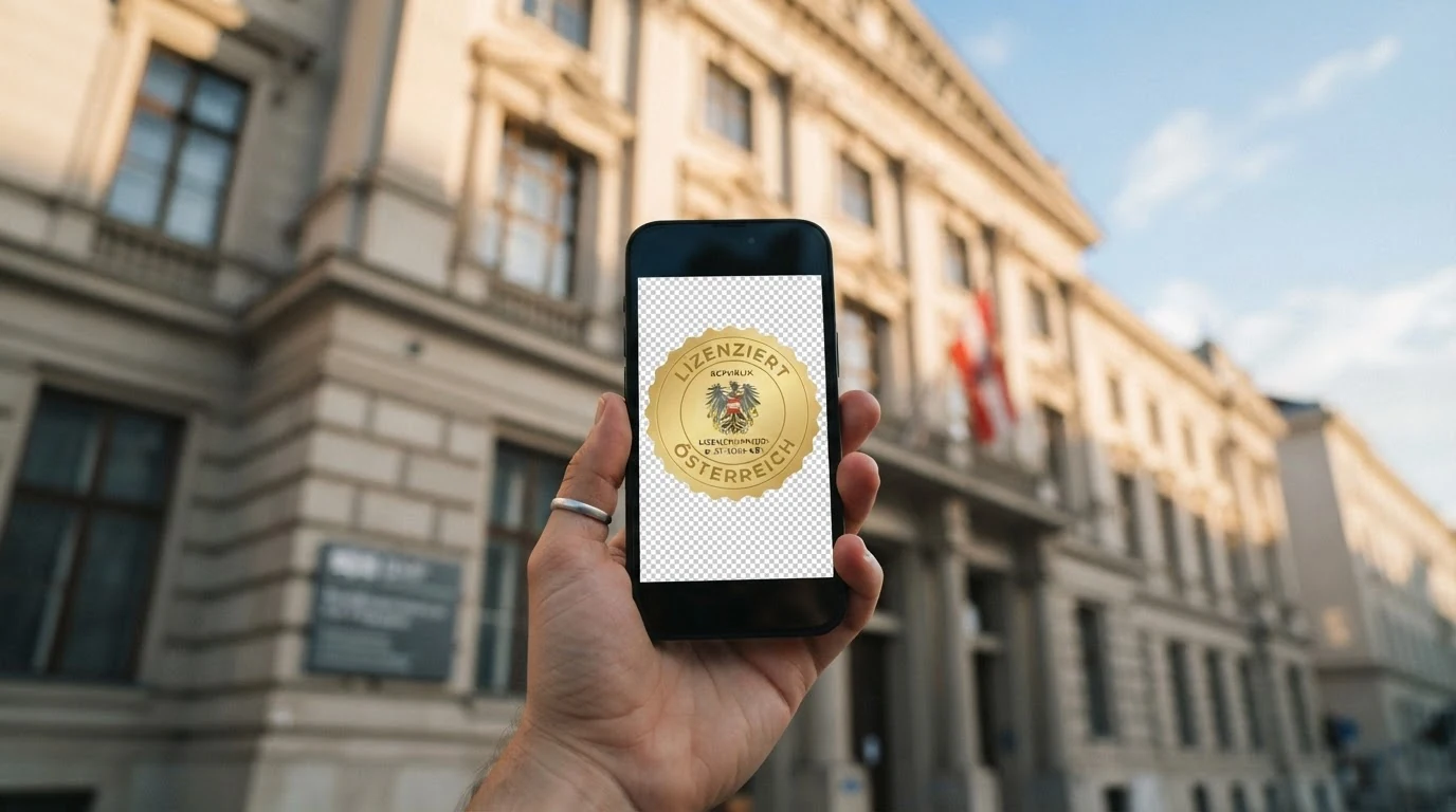 Offizielles Logo oder Gebäude der österreichischen Glücksspielaufsicht (BMF) neben dem win2day-Logo als einzigem Lizenznehmer