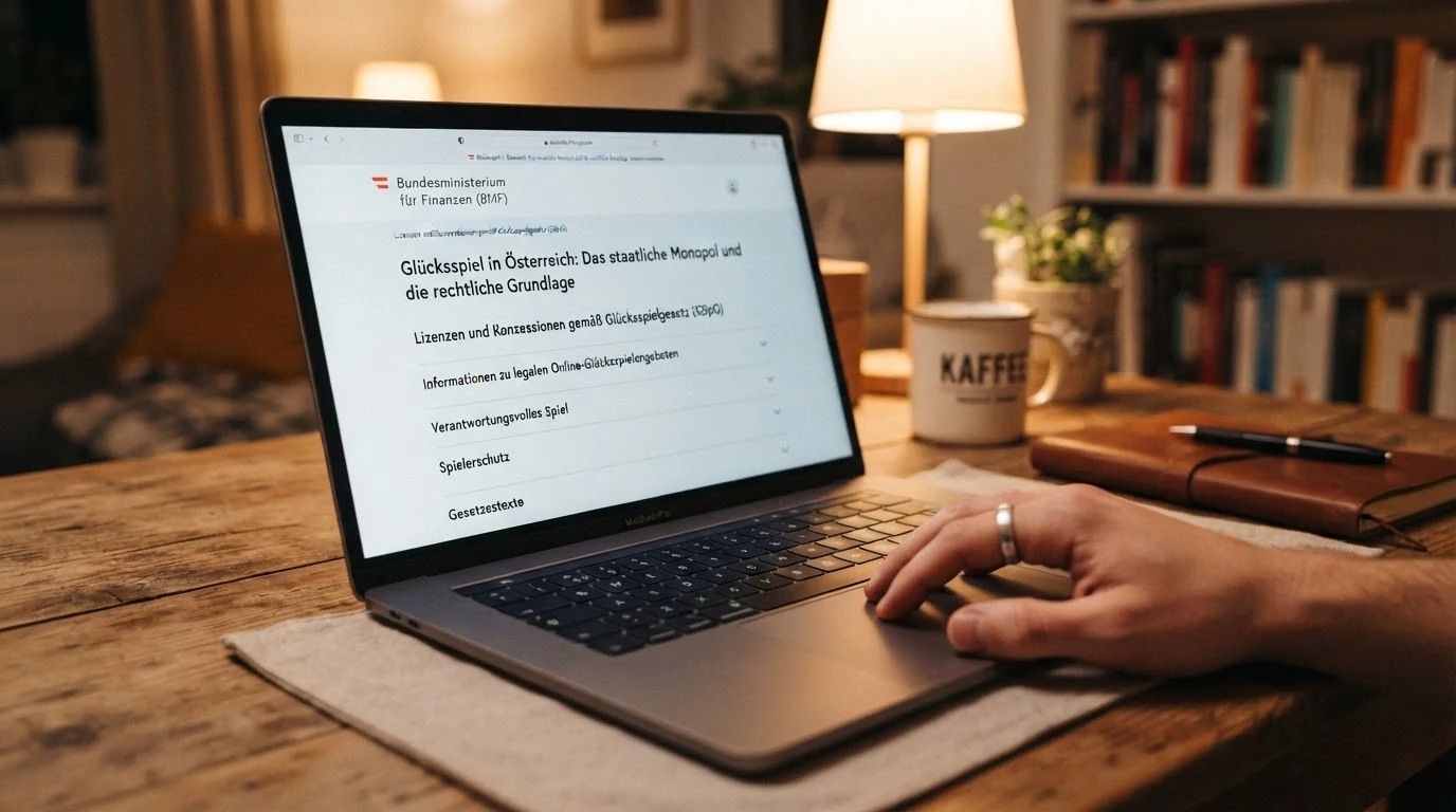 Screenshot der offiziellen BMF-Webseite mit Informationen zur Glücksspielkonzession und dem Hinweis auf das staatliche Monopol