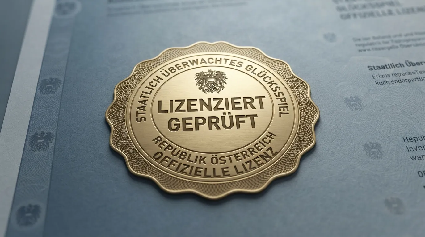 Österreichisches BMF-Siegel oder win2day-Logo auf einer Glücksspiel-Webseite, daneben eine EU-Flagge und das MGA-Logo als visuelle Gegenüberstellung