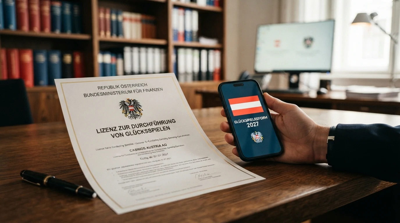 Amtliches Dokument mit dem Siegel des Bundesministeriums für Finanzen und dem GSpG-Gesetzestext zur Online-Glücksspielkonzession