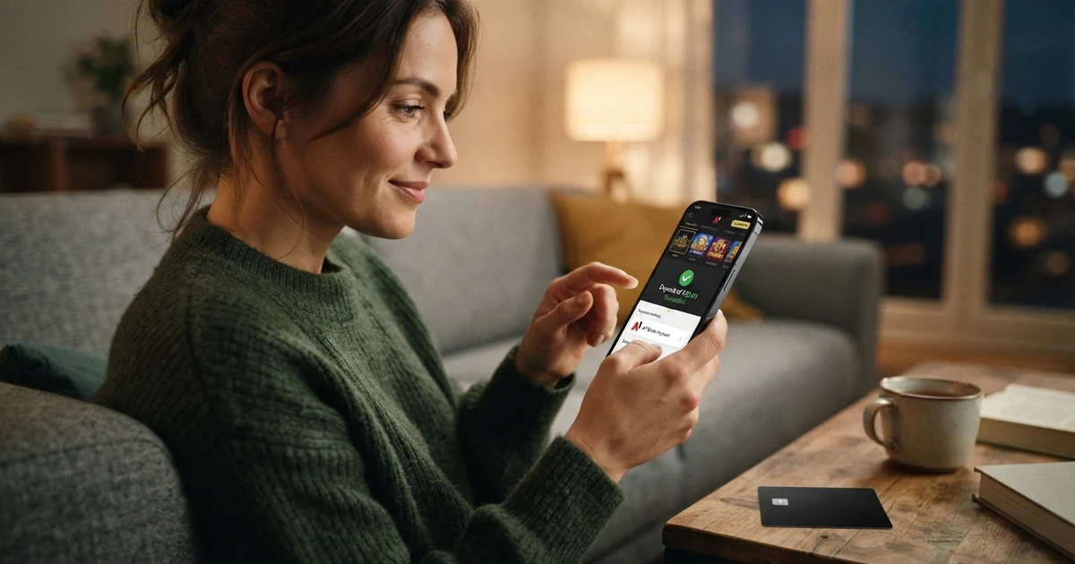 Smartphone mit geöffneter Casino-App und A1-Logo auf dem Bildschirm, daneben eine Mobilfunkrechnung