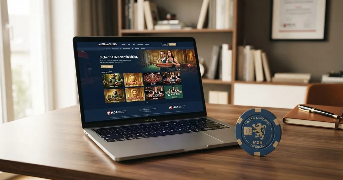 Das MGA-Lizenzsiegel auf der Website eines Online-Casinos mit sichtbarer Lizenznummer und MGA-Logo