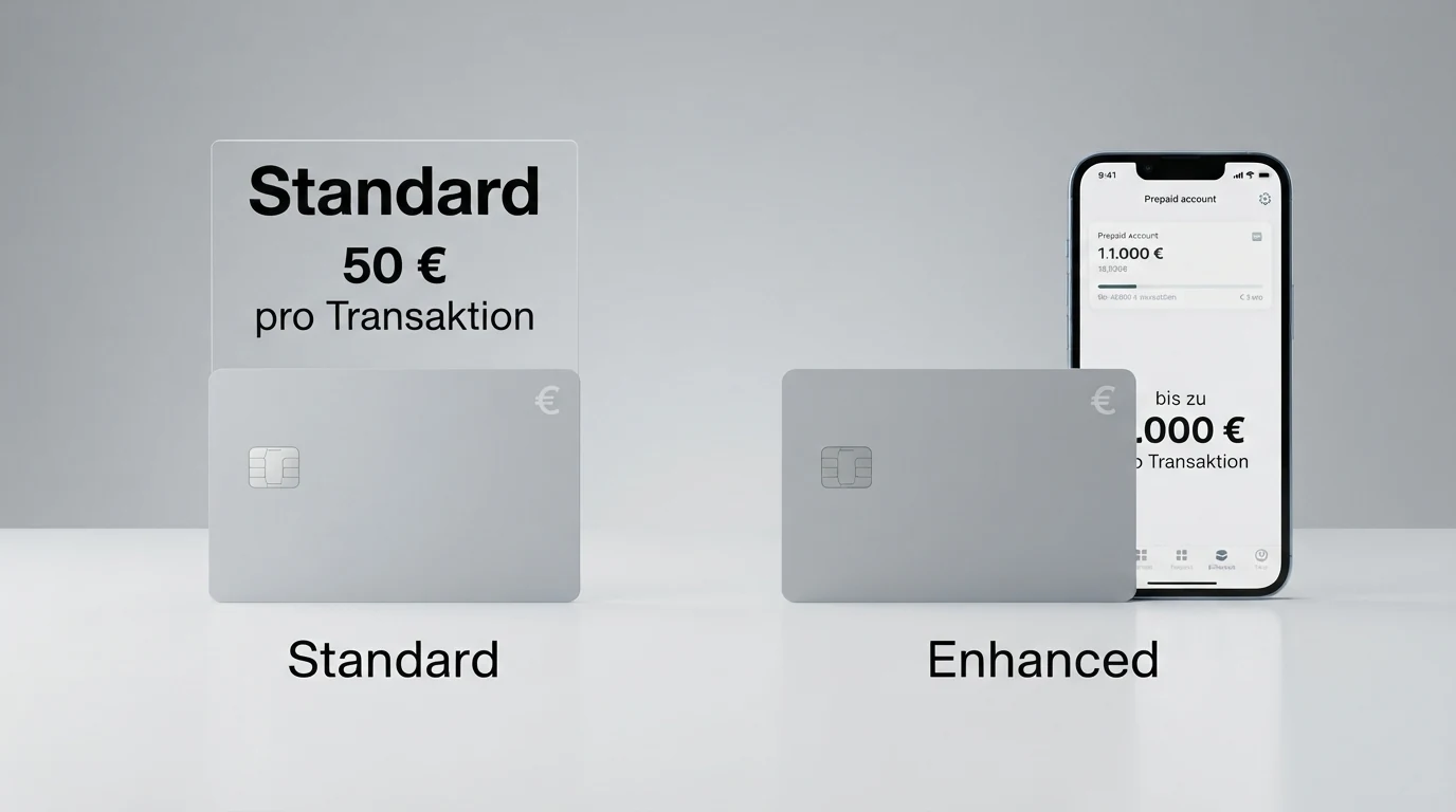 Vergleichsgrafik: Standard-Konto vs. Unlimited-Status mit Transaktions- und Auszahlungslimits