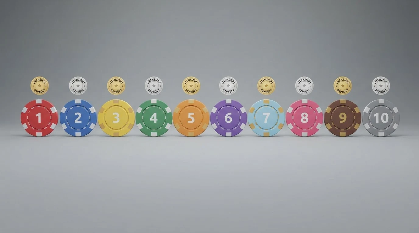 Eine tabellarische Übersicht mit Logos und Eckdaten der zehn verglichenen Online-Casinos